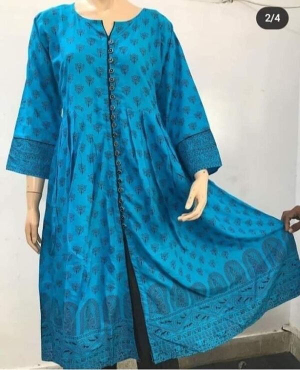 Printed Cotton Stitched Blue Long Maxi.