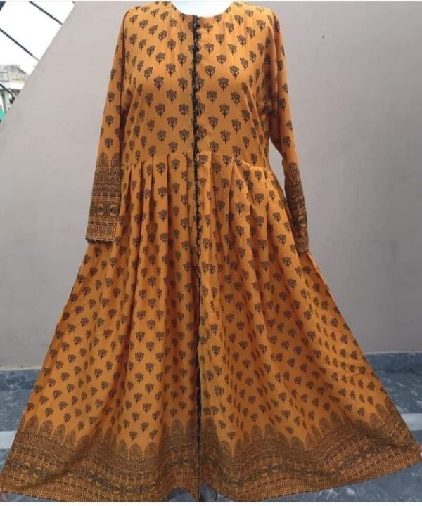 Printed Cotton Stitched Yellow Long Maxi.