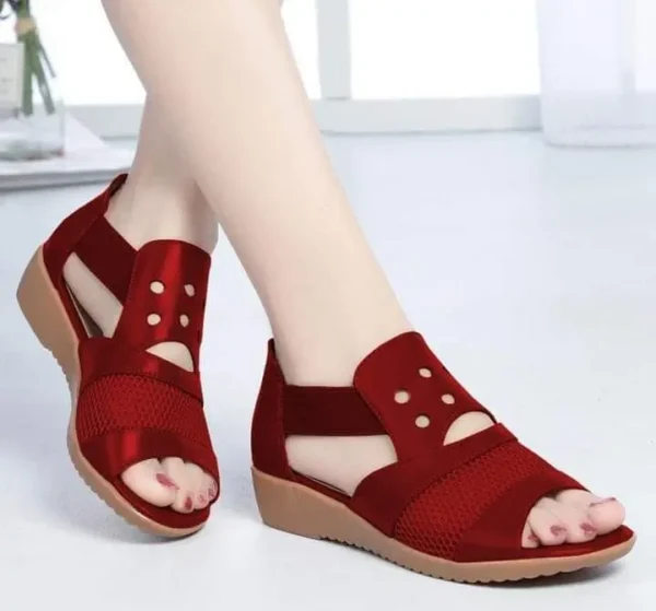 New Mesh Stitching Hollow Red Sandal.