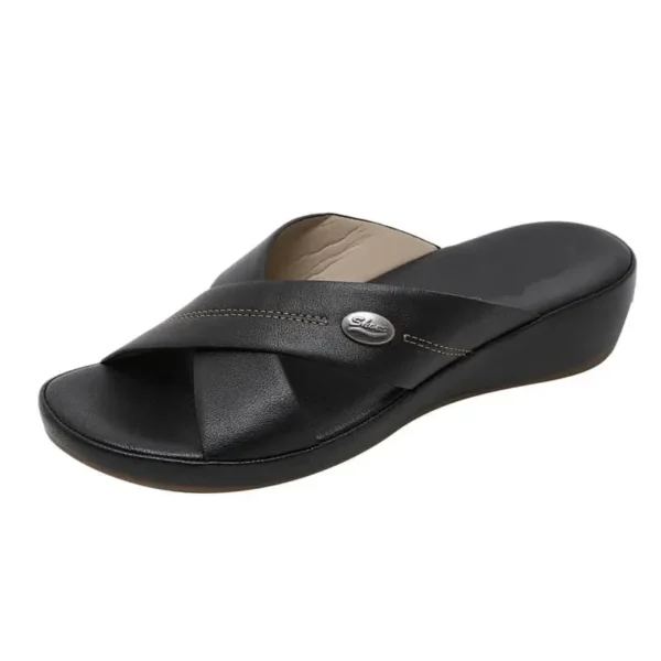 Wedges crossed buckle slippers outdoor Black Sandals
