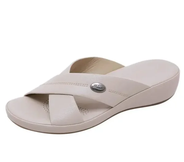 Wedges crossed buckle slippers outdoor Beige Sandals