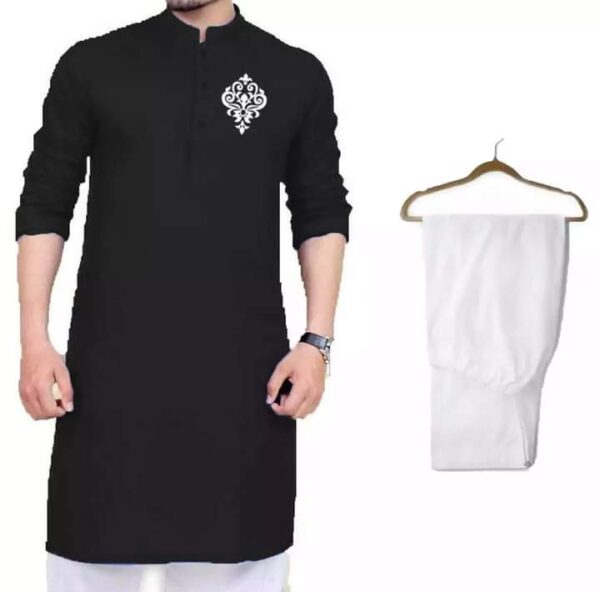 Men Designer Kurta Pajama with Embroidery Patch-Black