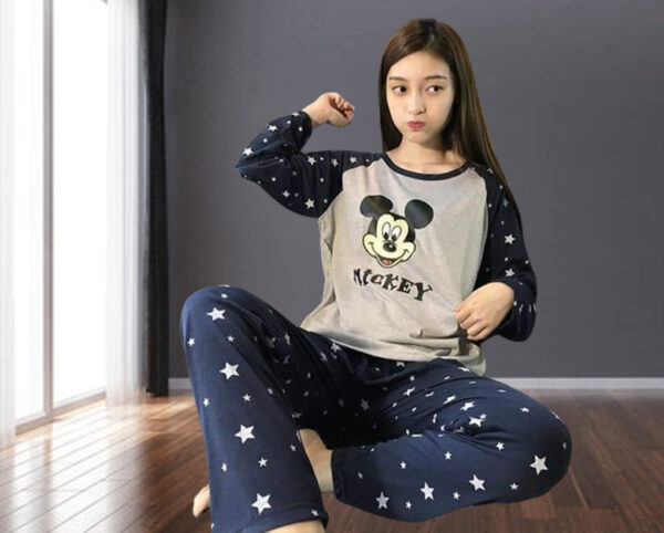 Blue And Grey Mickey Star Print Night Suit