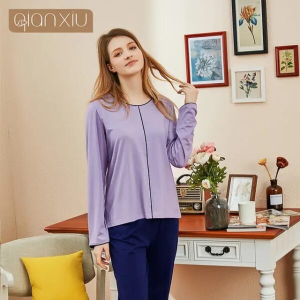 Purple Round Neck Front Lining T-shirt With Plazzo Suit