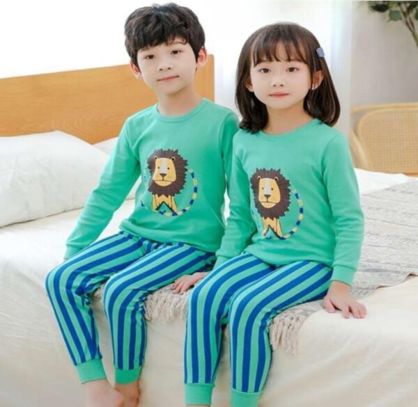Kids’ Sea Green Lion Print Full-Sleeve Nightgown