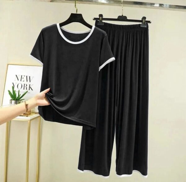 Black With White Pipin Neck And Sleeves Half Sleeves Suit
