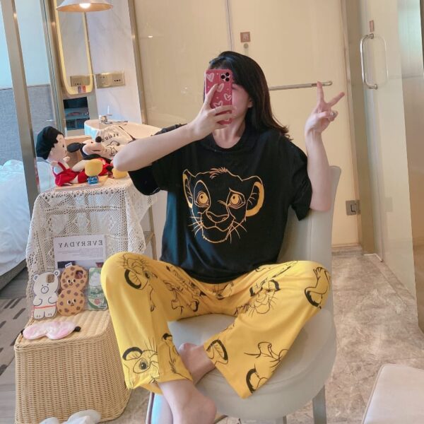 Black and Yellow SIMBA print T-shirt with Printed Pajama Half Sleeves Night Suit for her