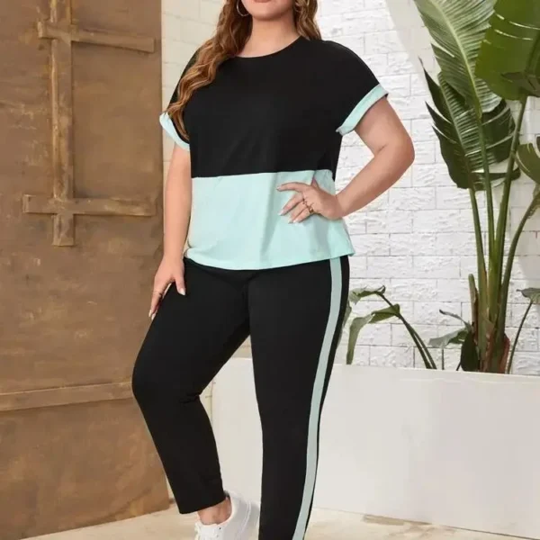 Black With Blue Straight Panel Half Sleeves T Shirt with Panel Pajama Suit for her