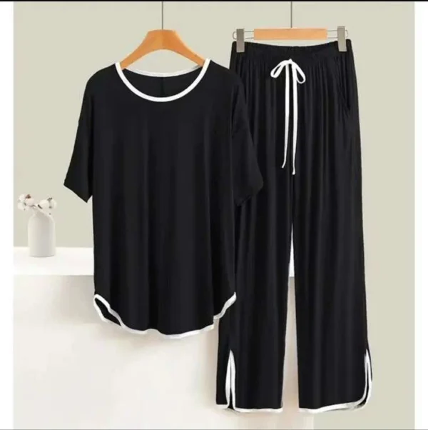 Black With White Round Neck Stripe Half Sleeves Shirt With Plazzo Trouser