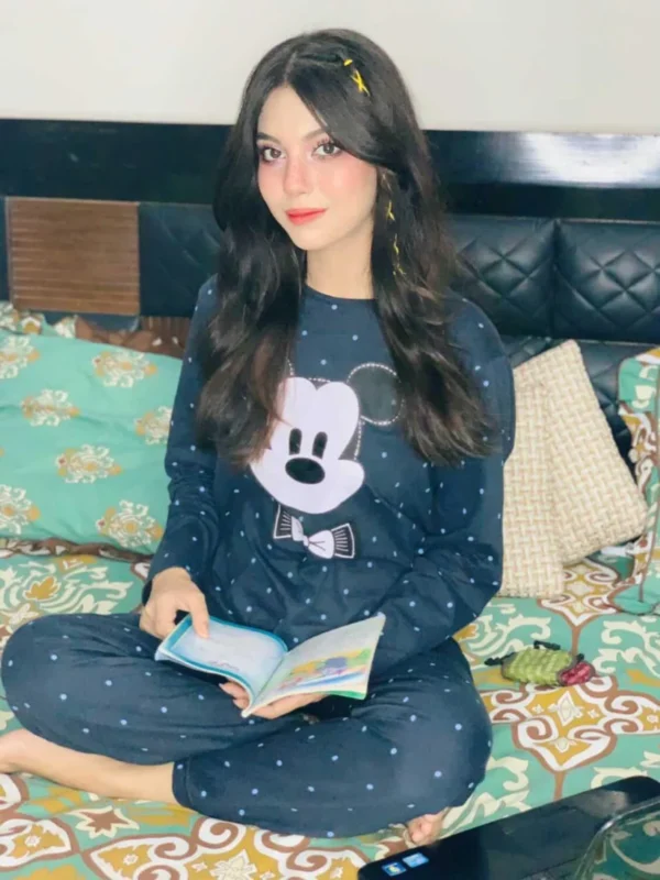 Blue Mickey Mouse print Full Sleeves Night Suit for Her