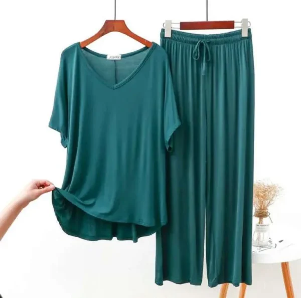Green V Neck Half Sleeves Shirt With Plazzo Trouser