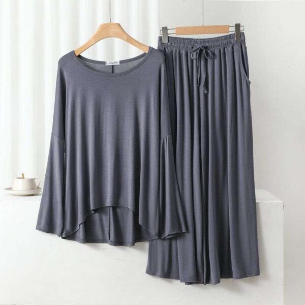 Grey Loose Sleeves T-shirt With Plazzo Trouser Suit