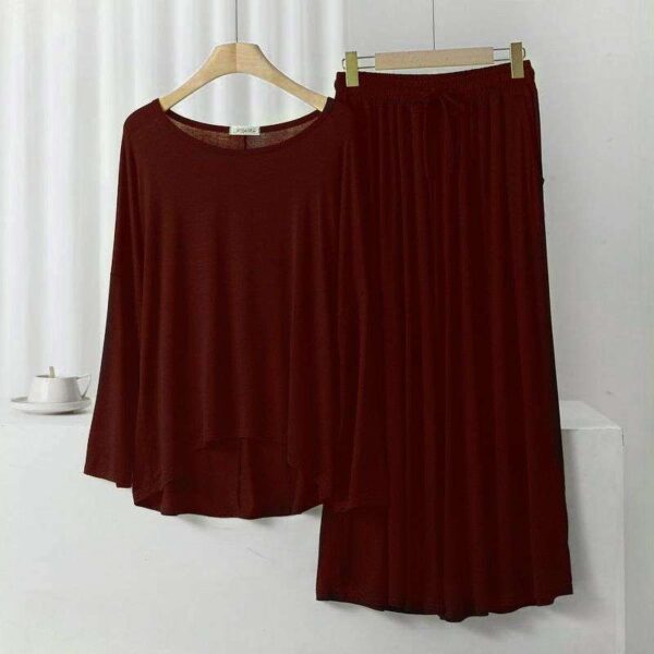 Maroon Loose Sleeves T-shirt With Plazzo Trouser Suit