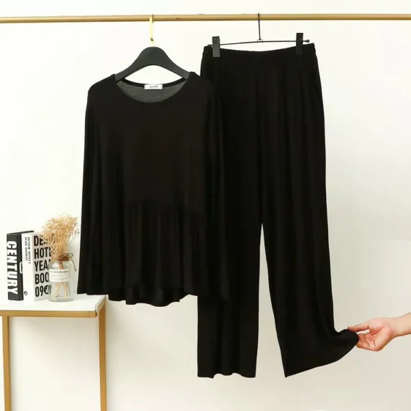 Plain Black Frill Style with Palazzo Style Pajama Full Sleeves Suit for Her