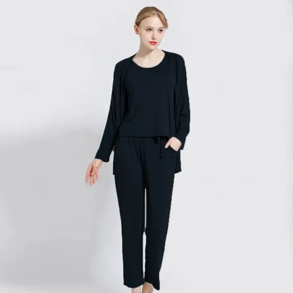 Plain Three Pcs Full Sleeves Night Suit for her