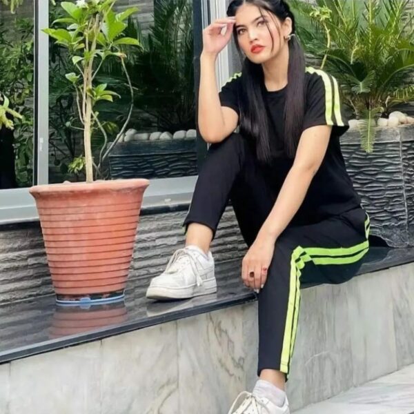 Plain Black with Green Stripe Track Suit for Her