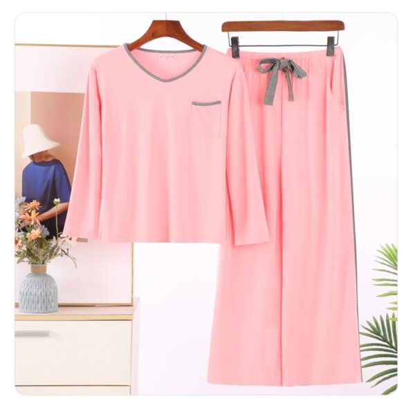 Plain Pink With Grey Pocket T-shirt With Plazzo Pajama Suit