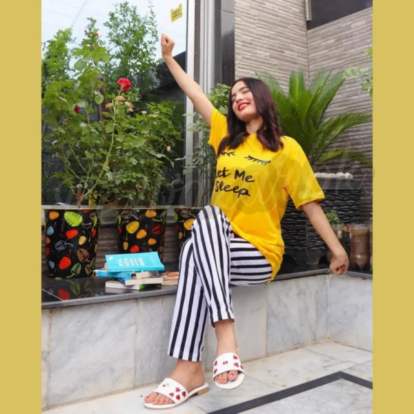 Yellow Let Me Sleep print Half Sleeves Night Suit for Her